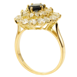 Bague en or jaune, saphir et oxydes de zirconium