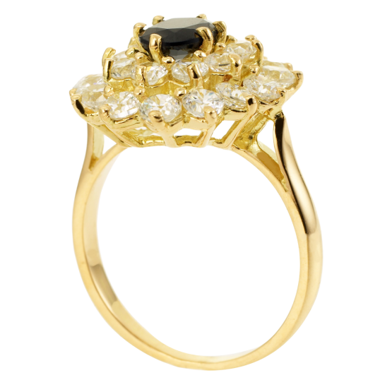 Bague en or jaune, saphir et oxydes de zirconium