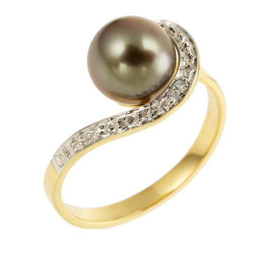 Bague en or rhodié, diamant et perle de culture de Tahiti