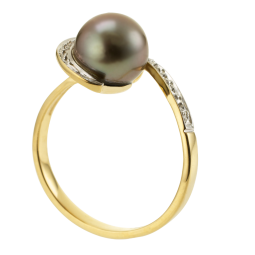 Bague en or rhodié, diamant et perle de culture de Tahiti