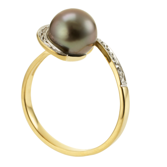 Bague en or rhodié, diamant et perle de culture de Tahiti