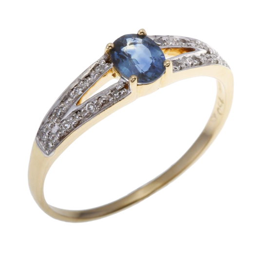 Bague en or jaune rhodié, saphir et diamants