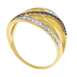 Bague ajourée en or jaune rhodié, diamants et diamants bruns