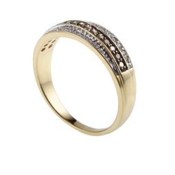 Bague en or jaune rhodié, diamants et diamants bruns
