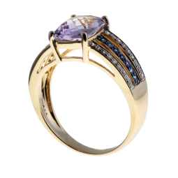 Bague en or jaune rhodié, améthyste lavande, saphirs et diamants