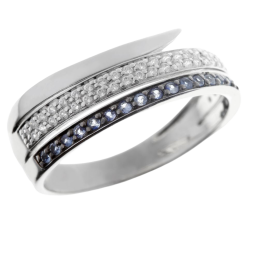 Bague en or gris rhodié noir, saphirs et diamants