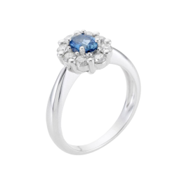 Bague en or gris, saphir et diamants