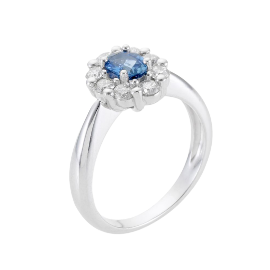 Bague en or gris, saphir et diamants