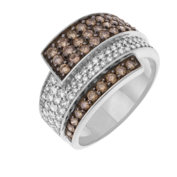 Bague en or gris et rhodié, diamants blancs et chocolats