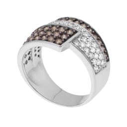 Bague en or gris et rhodié, diamants blancs et chocolats