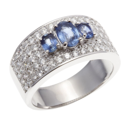 Bague or gris 3 saphirs et diamants