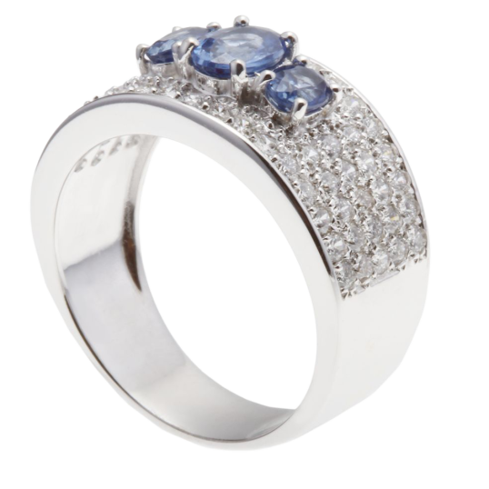 Bague or gris 3 saphirs et diamants