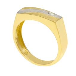 Chevalière en deux ors et diamant