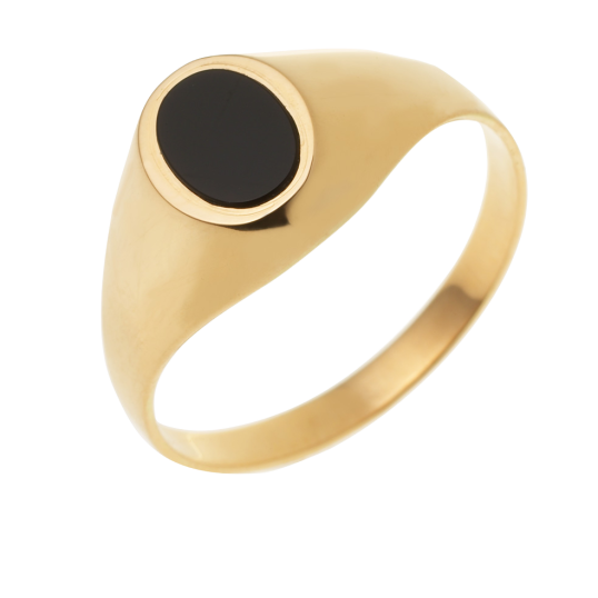 Chevalière en or jaune et onyx