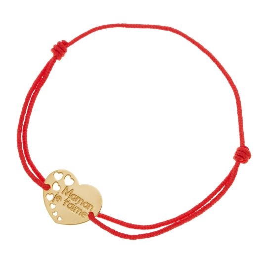 Bracelet en or jaune et cordon, maman je t'aime Bracelet en or jaune et cordon, maman je t'aime