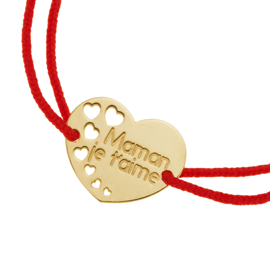 Bracelet en or jaune et cordon, maman je t'aime Bracelet en or jaune et cordon, maman je t'aime