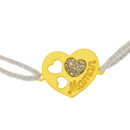 Bracelet cordon gris en or jaune et laque pailletée, maman