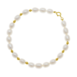 Bracelet en or jaune, perles de culture et boules or