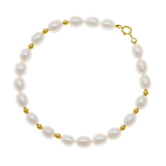 Bracelet en or jaune, perles de culture et boules or