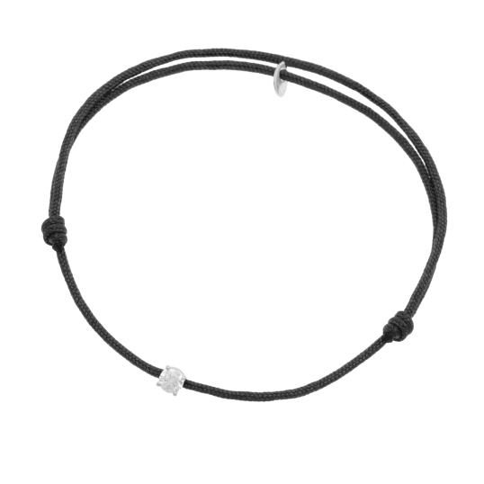 Bracelet cordon noir en or gris, oxyde de zirconium