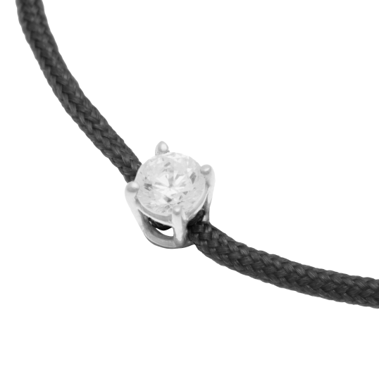 Bracelet cordon noir en or gris, oxyde de zirconium