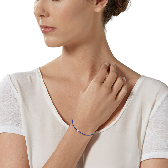 Bracelet cordon bleu en or gris, oxyde de zirconium