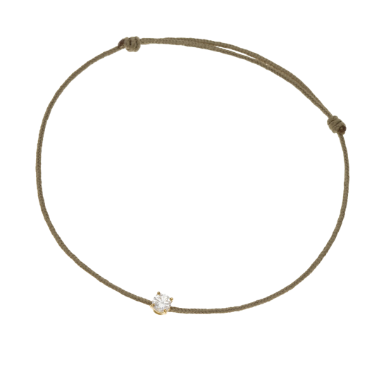 Bracelet cordon kaki en or jaune, oxyde de zirconium