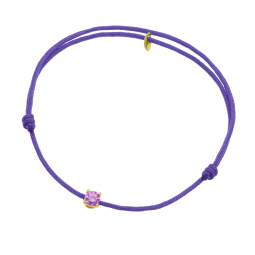 Bracelet cordon violet en or jaune, oxyde de zirconium