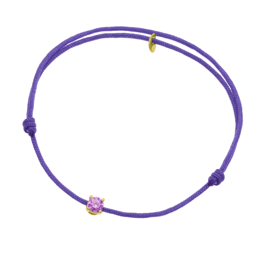 Bracelet cordon violet en or jaune, oxyde de zirconium