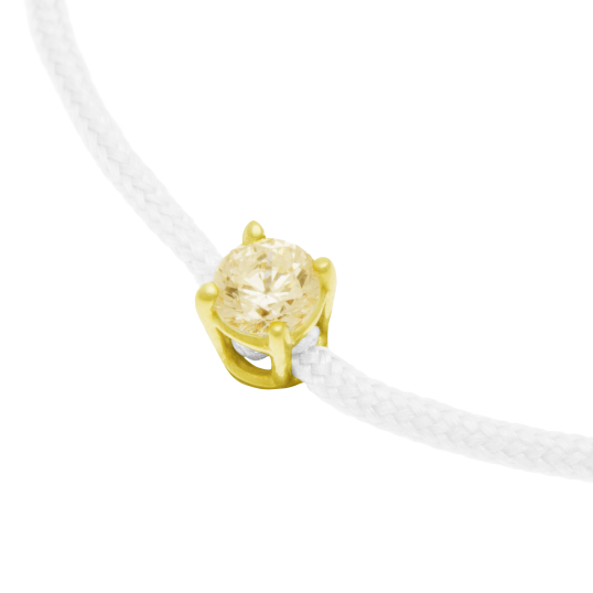 Bracelet cordon blanc en or jaune, oxyde de zirconium