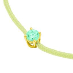 Bracelet cordon vert clair en or jaune, oxyde de zirconium