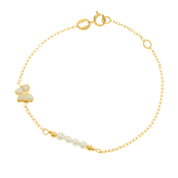Bracelet en or jaune et laque, perles de culture, papillon