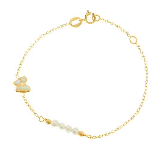Bracelet en or jaune et laque, perles de culture, papillon