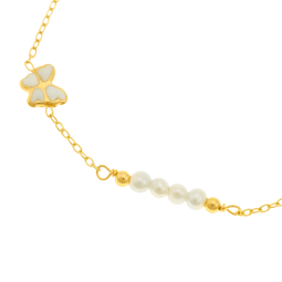 Bracelet en or jaune et laque, perles de culture, papillon