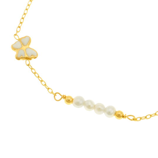 Bracelet en or jaune et laque, perles de culture, papillon