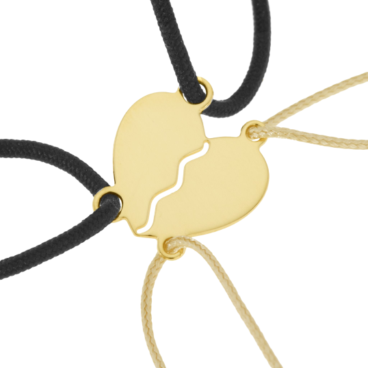 Bracelets cordons en or jaune, coeur sécable