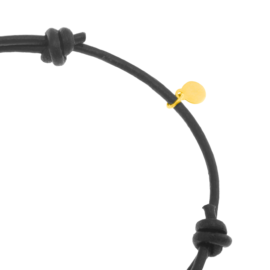 Bracelet cordon en or jaune, onyx et cuir