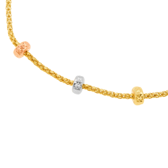 Bracelet maille pop corn en or jaune et rhodié