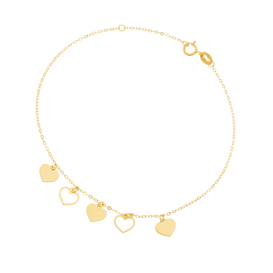Bracelet en or jaune, pampilles coeurs