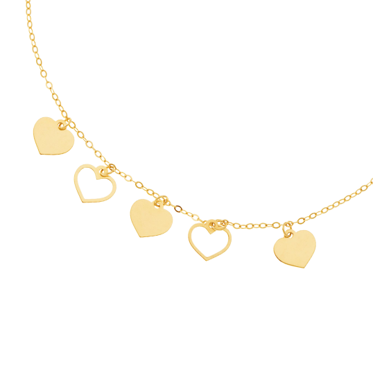 Bracelet en or jaune, pampilles coeurs