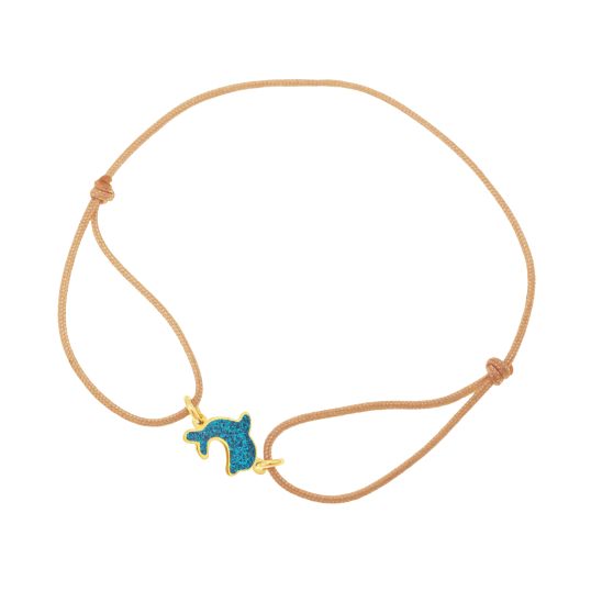 Bracelet cordon or jaune et laque pailletée, dauphin