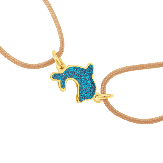 Bracelet cordon or jaune et laque pailletée, dauphin