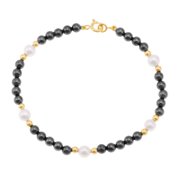 Bracelet en or jaune, hématites et perles de culture