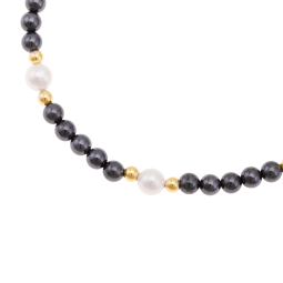 Bracelet en or jaune, hématites et perles de culture
