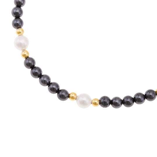 Bracelet en or jaune, hématites et perles de culture