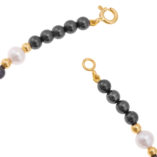 Bracelet en or jaune, hématites et perles de culture