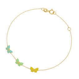 Bracelet en or jaune et laque, papillons