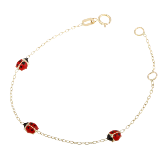 Bracelet en or jaune et laque, coccinelles