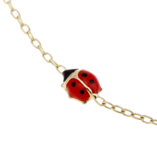 Bracelet en or jaune et laque, coccinelles