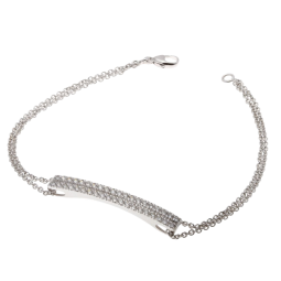 Bracelet double chaîne en or gris et 2 rangs diamants